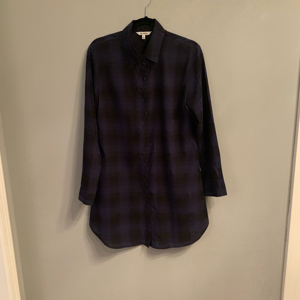Navy and black plaid button down
